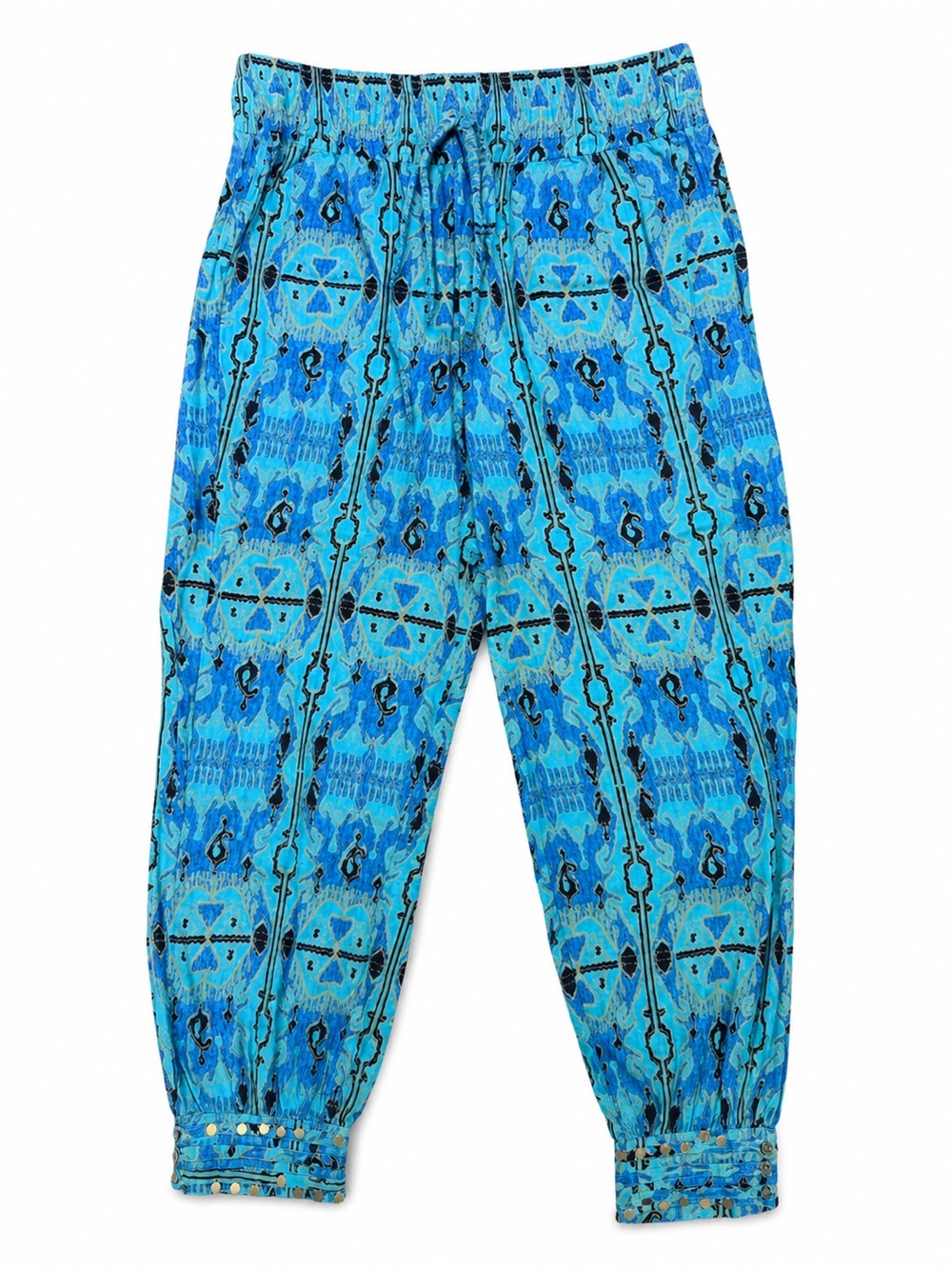Calypso St. Barth Blue Boho Print Harem Jogger Pants XS